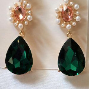 Long Drop Earrings Multi-Color Rhinestones Pierced